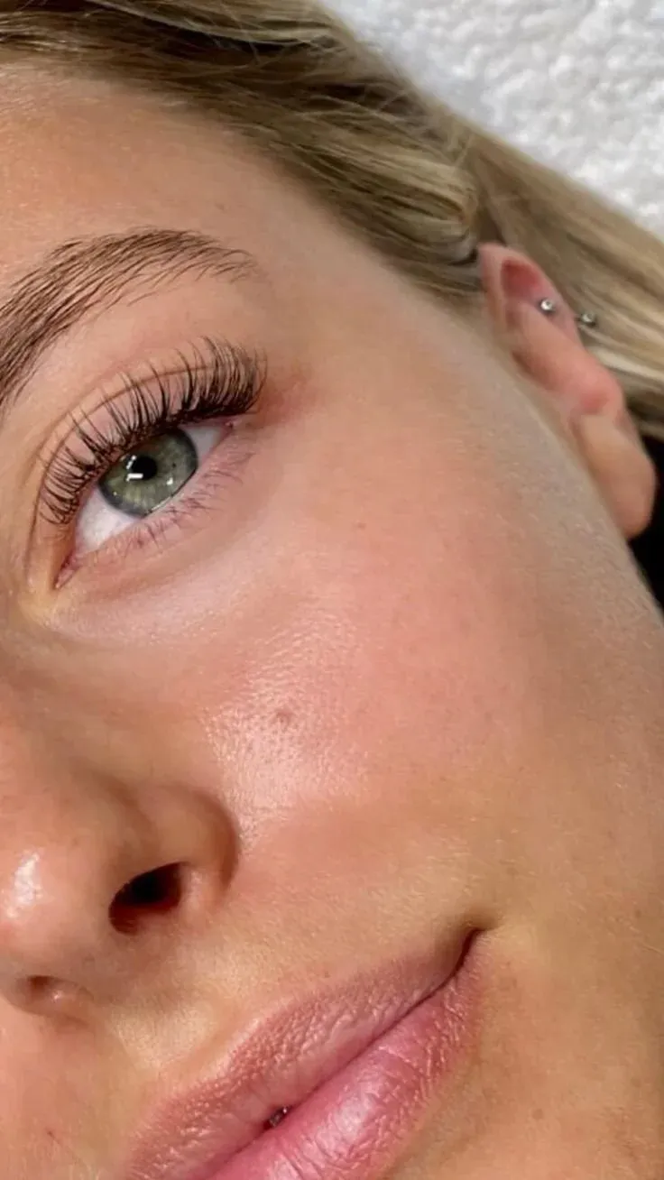 Close-up of natural-looking classic lash extensions